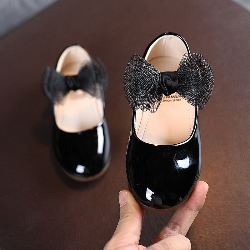 Children&#039;s Patent Leather Princess Shoes For Girls, Forest Style Solid Color Big Bow Flat Shoes, Soft Sole And Soft Surface