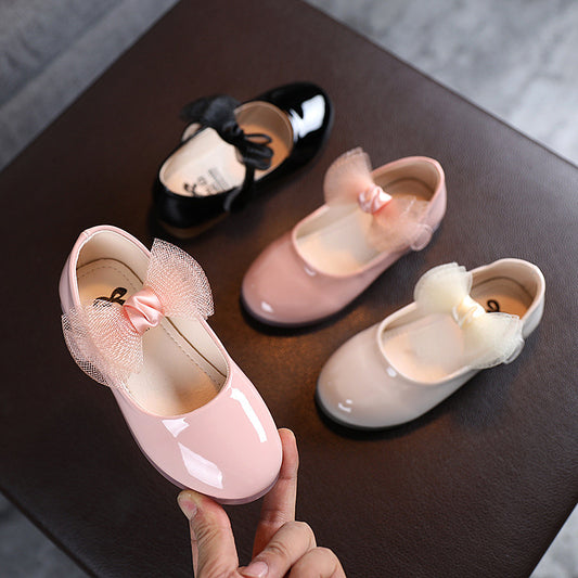 Children&#039;s Patent Leather Princess Shoes For Girls, Forest Style Solid Color Big Bow Flat Shoes, Soft Sole And Soft Surface