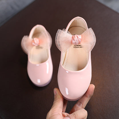 Children&#039;s Patent Leather Princess Shoes For Girls, Forest Style Solid Color Big Bow Flat Shoes, Soft Sole And Soft Surface