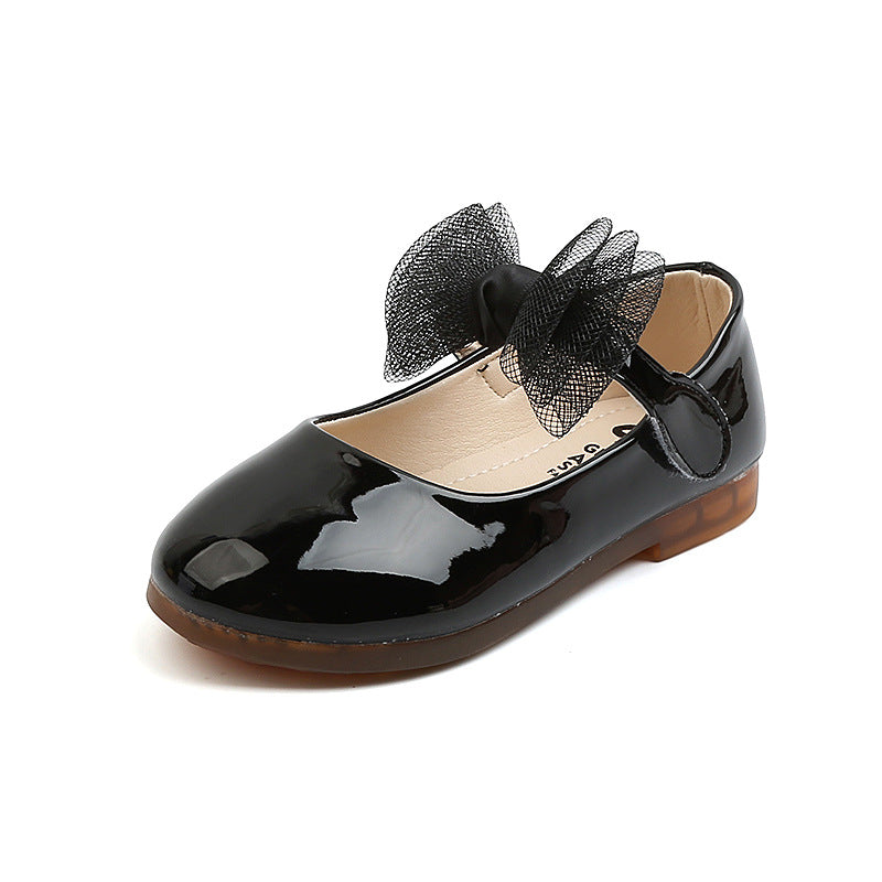 Children&#039;s Patent Leather Princess Shoes For Girls, Forest Style Solid Color Big Bow Flat Shoes, Soft Sole And Soft Surface