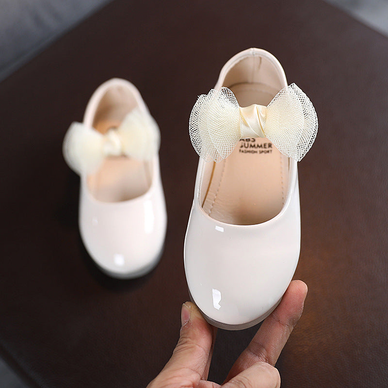 Children&#039;s Patent Leather Princess Shoes For Girls, Forest Style Solid Color Big Bow Flat Shoes, Soft Sole And Soft Surface