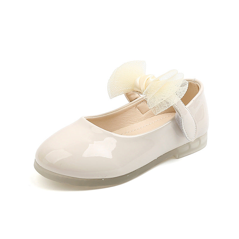 Children&#039;s Patent Leather Princess Shoes For Girls, Forest Style Solid Color Big Bow Flat Shoes, Soft Sole And Soft Surface
