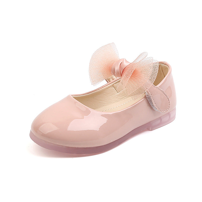 Children&#039;s Patent Leather Princess Shoes For Girls, Forest Style Solid Color Big Bow Flat Shoes, Soft Sole And Soft Surface