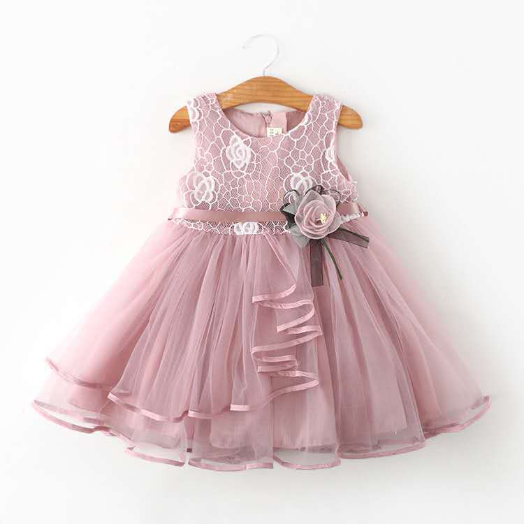 2021 Summer New Girl&#039;s Dress Dress Sleeveless Stitching Lace Embroidered Skirt Western Style Trend With Lining