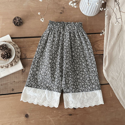INS Baby Spring And Autumn Floral Picking Edge Zou Zou Fei Sleeve Single-breasted Vest Lace Stitching Pants