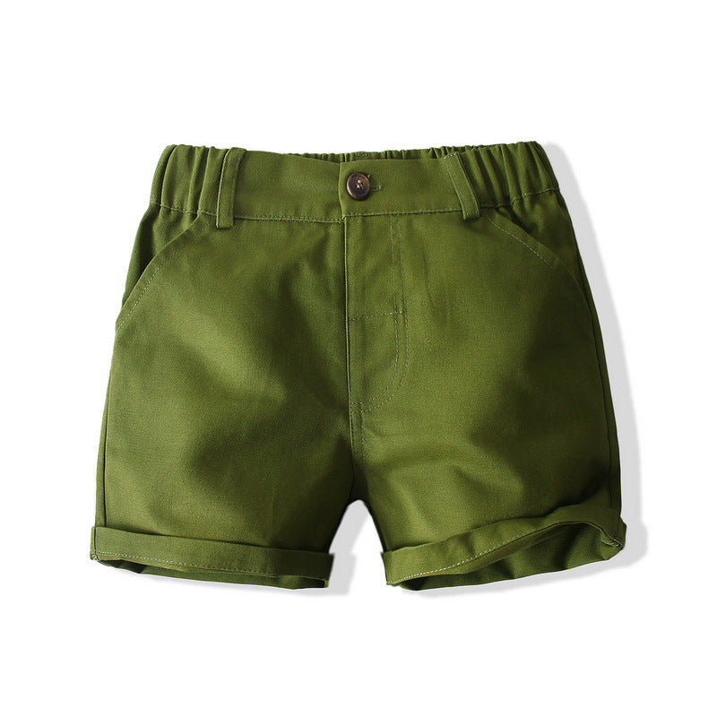 Boys Suit Beach Style Shirt Summer Style Army Green Coconut Tree Shirt Shorts European And American Style Children&#039;s Cotton Summer Clothes