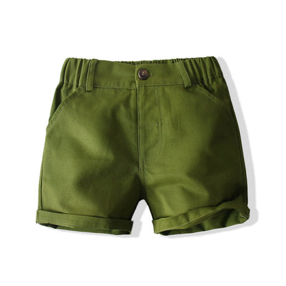 Boys Suit Beach Style Shirt Summer Style Army Green Coconut Tree Shirt Shorts European And American Style Children&#039;s Cotton Summer Clothes